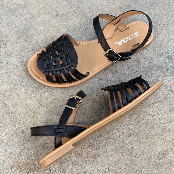 SODA Black Women’s Strap Huarache Sandals - Picture 3 of 5